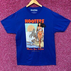 Hooters Makes You Happy Cozumel Mexico Beach Babe Sports Bar Promo T-Shirt Large